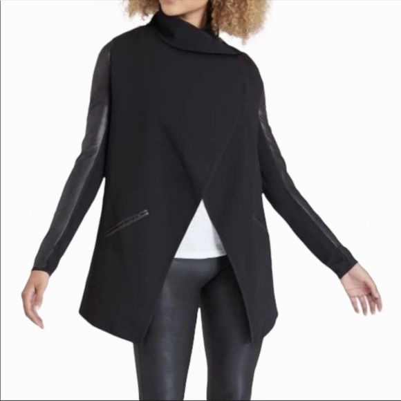 Spanx Faux Leather Drape Front Style Jacket - Picture 4 of 7